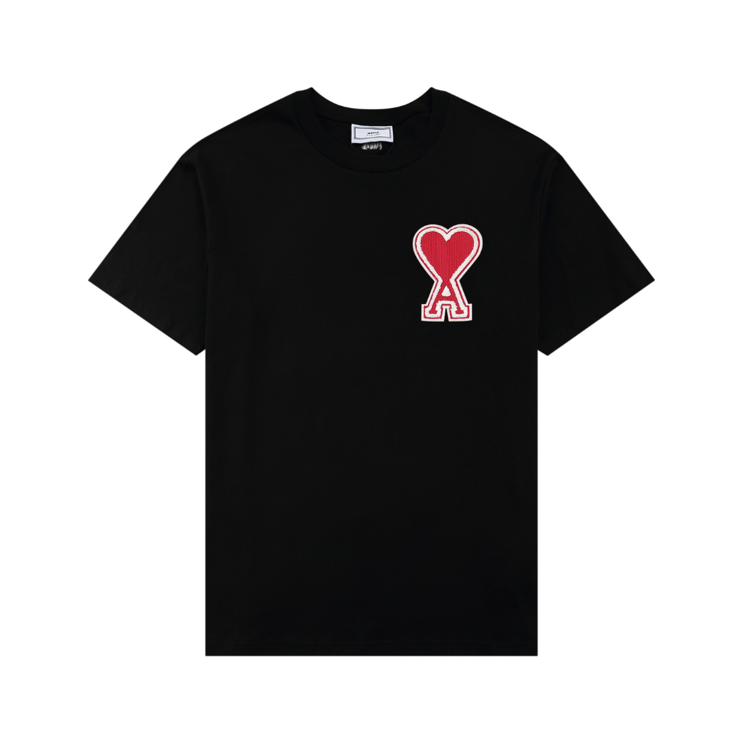 T-shirt Ami Paris Noir Cœur Rouge