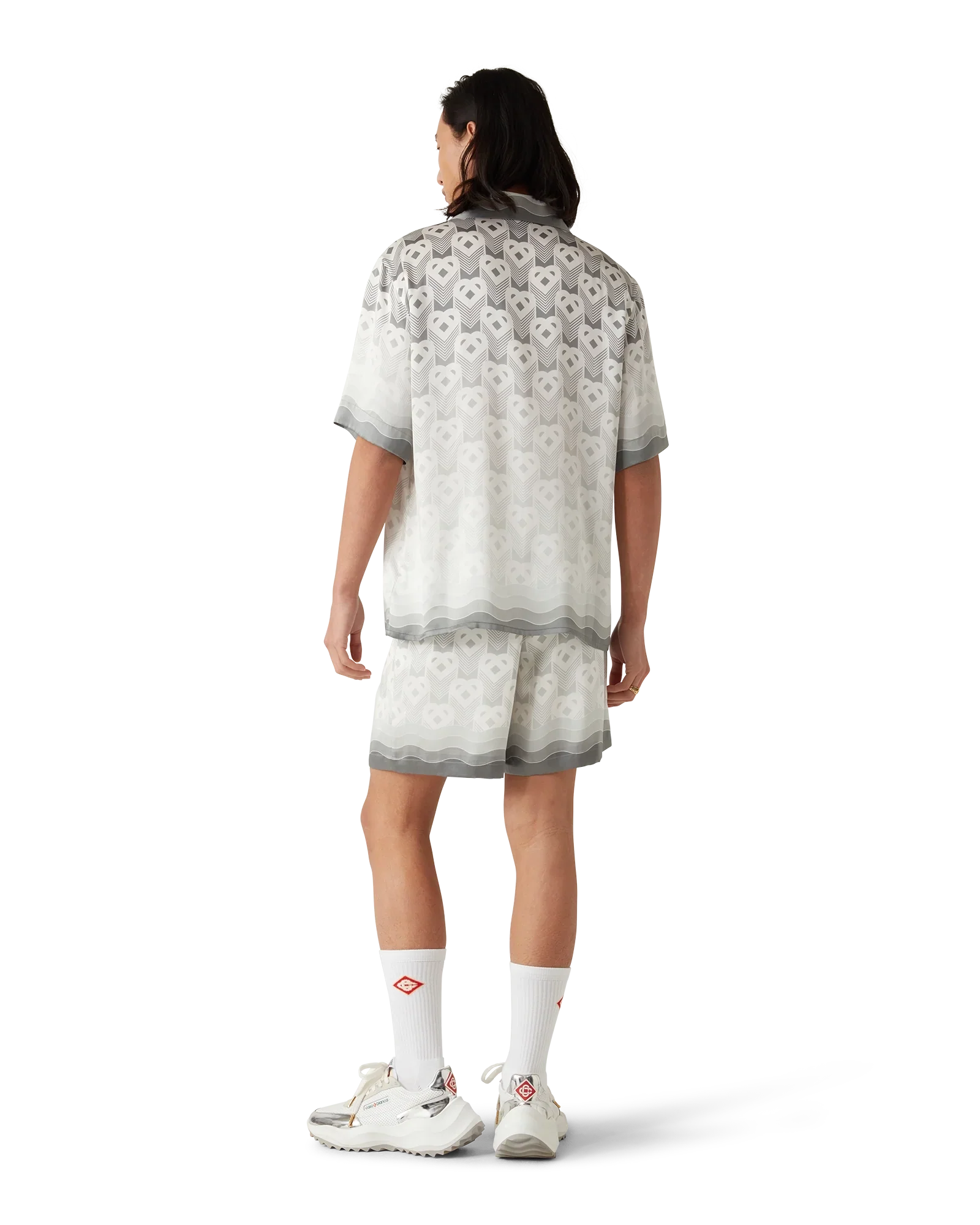 Gradient Heart Monogram Short Sleeve Silk Shirt