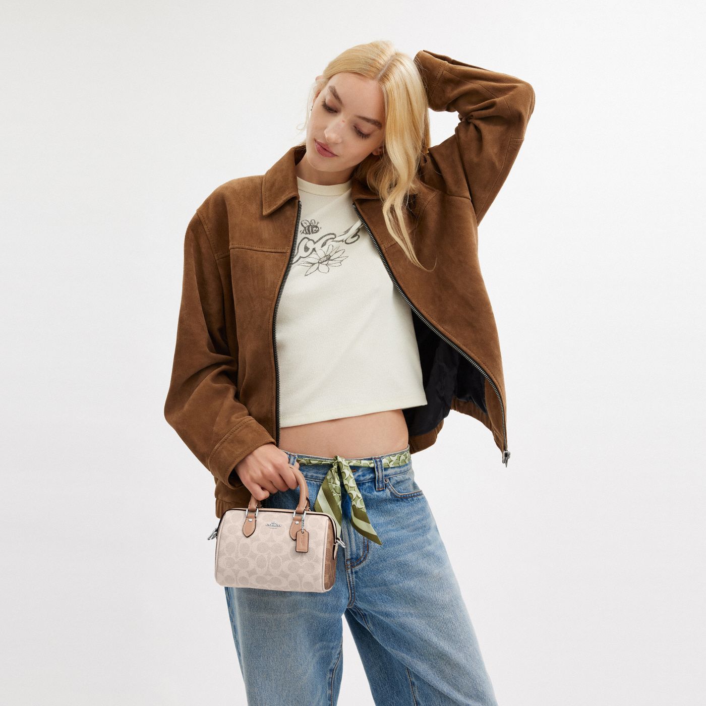 Coach Mini Sac Bandoulière Rowan Toile - Beige