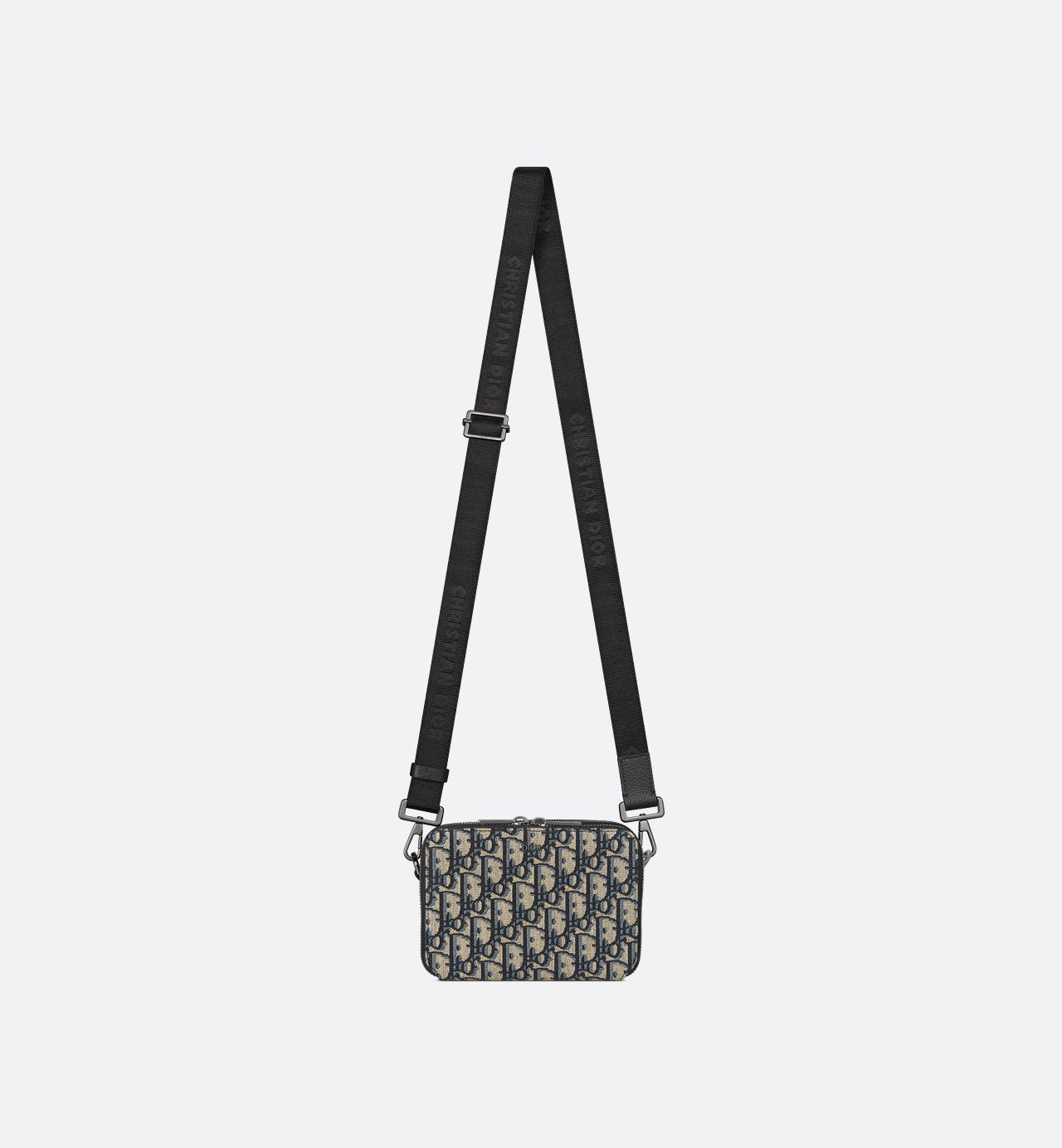 Pochette zippée à bandoulière Toile jacquard Dior Oblique noir