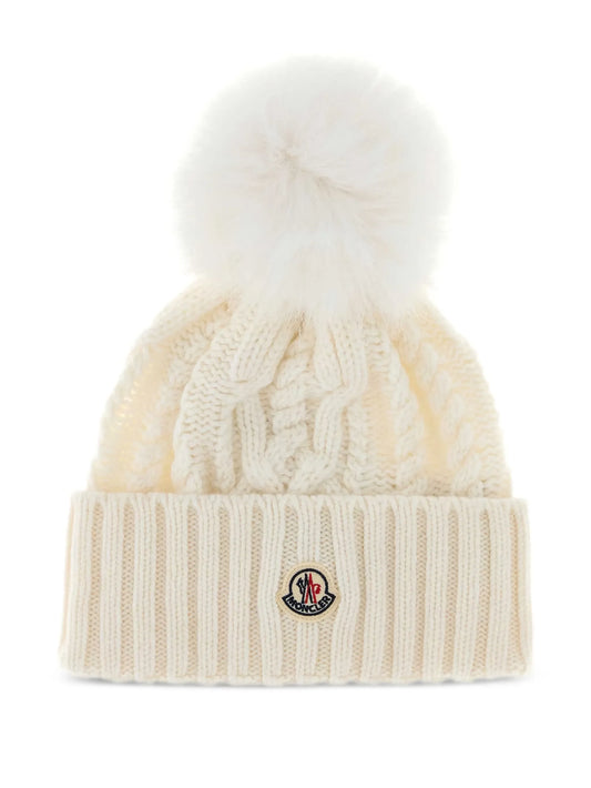 Moncler bonnet en maille torsadée à pompon