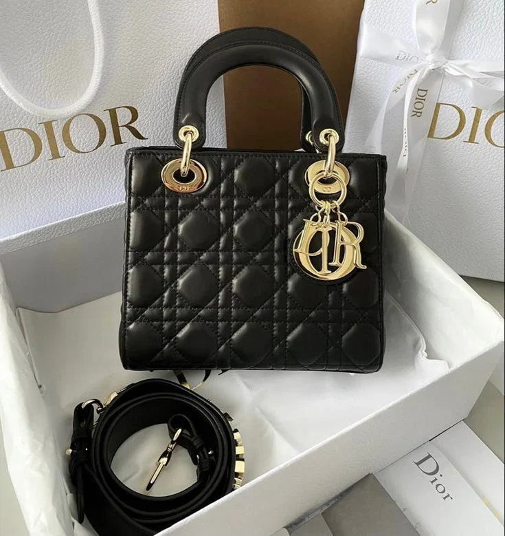 Sac Dior Lady Noir Finition Or