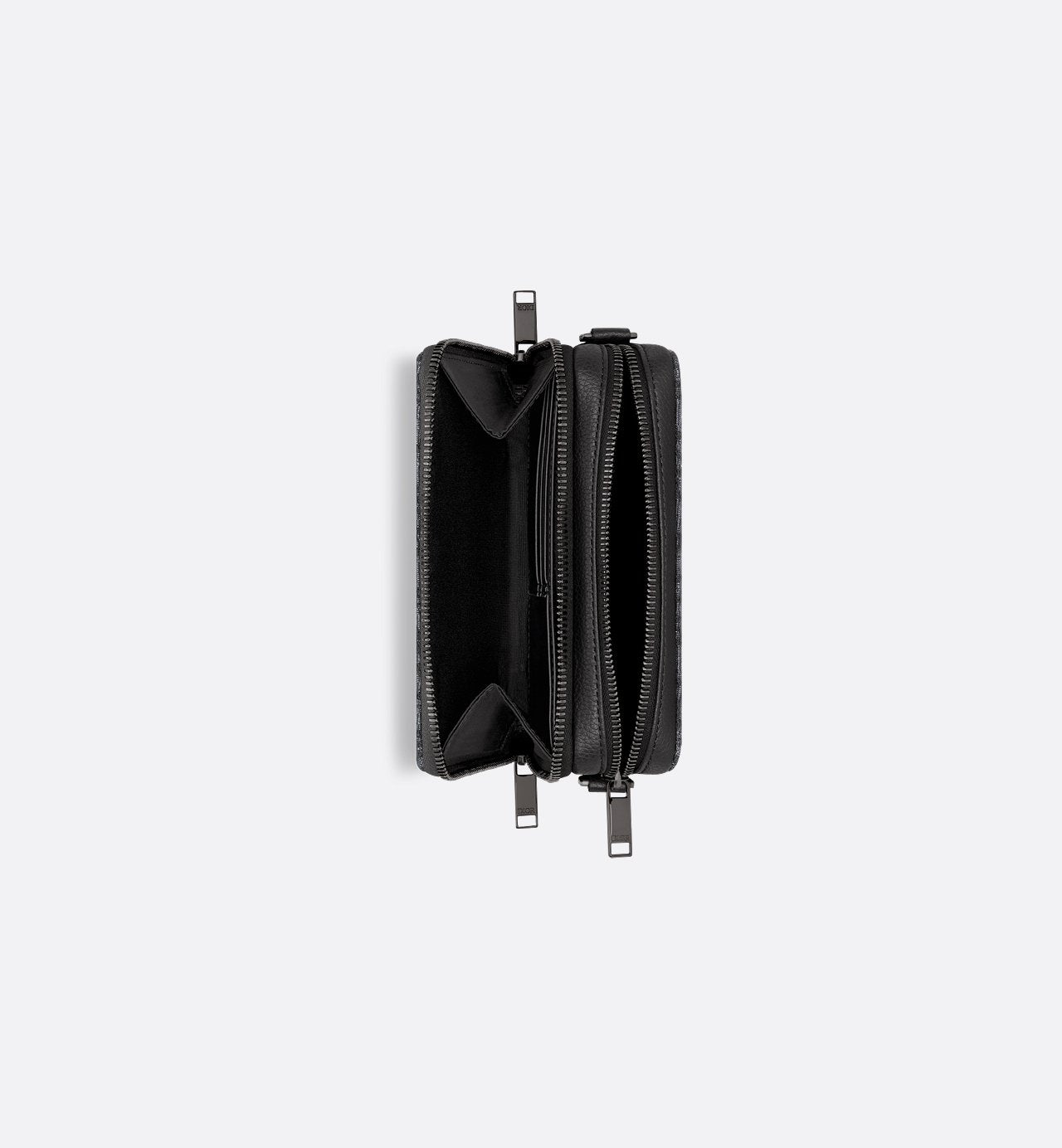 Pochette zippée à bandoulière Toile jacquard Dior Oblique noir