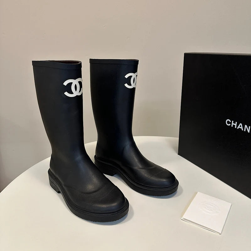 Chanel Bottes de pluie en caoutchouc Noir