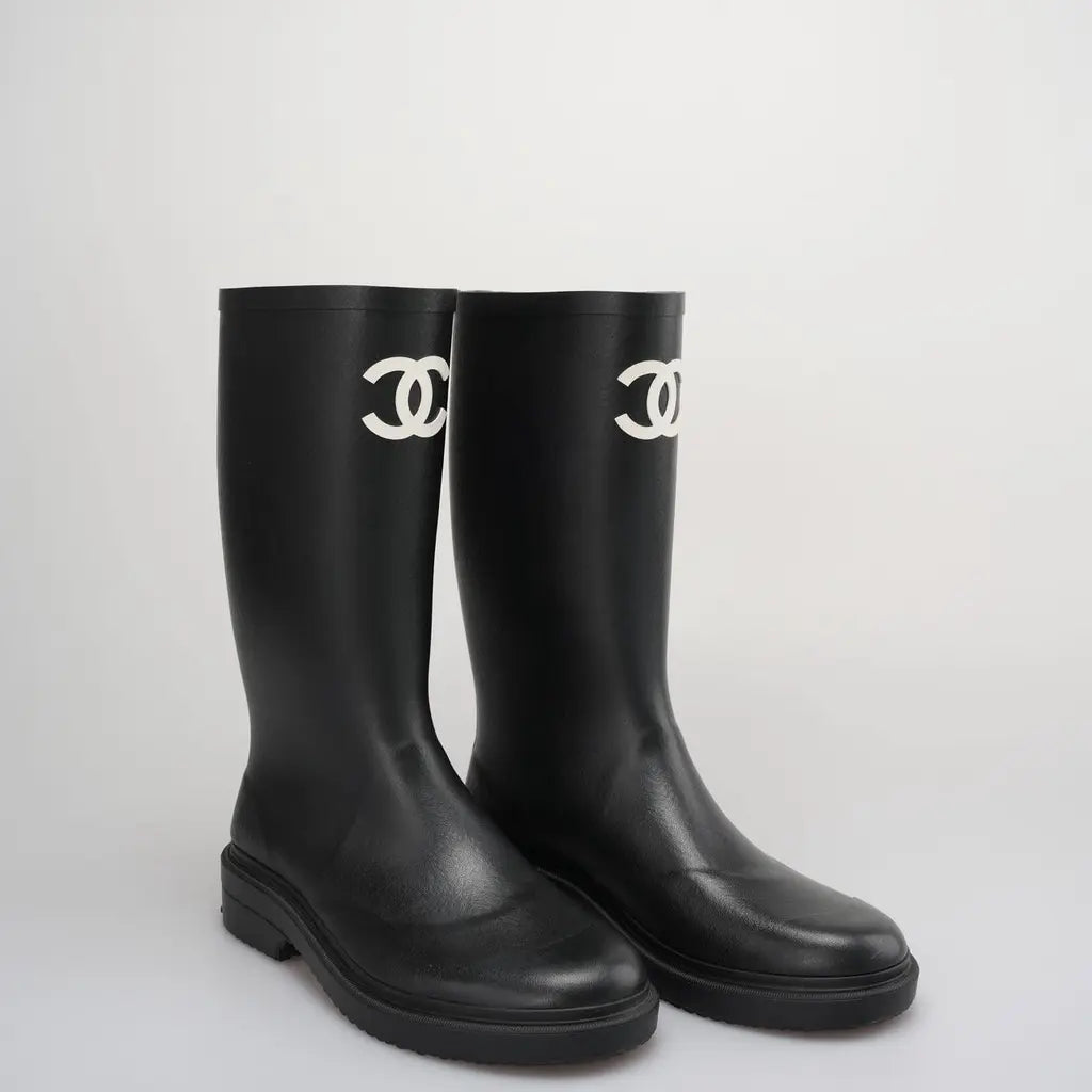 Chanel Bottes de pluie en caoutchouc Noir