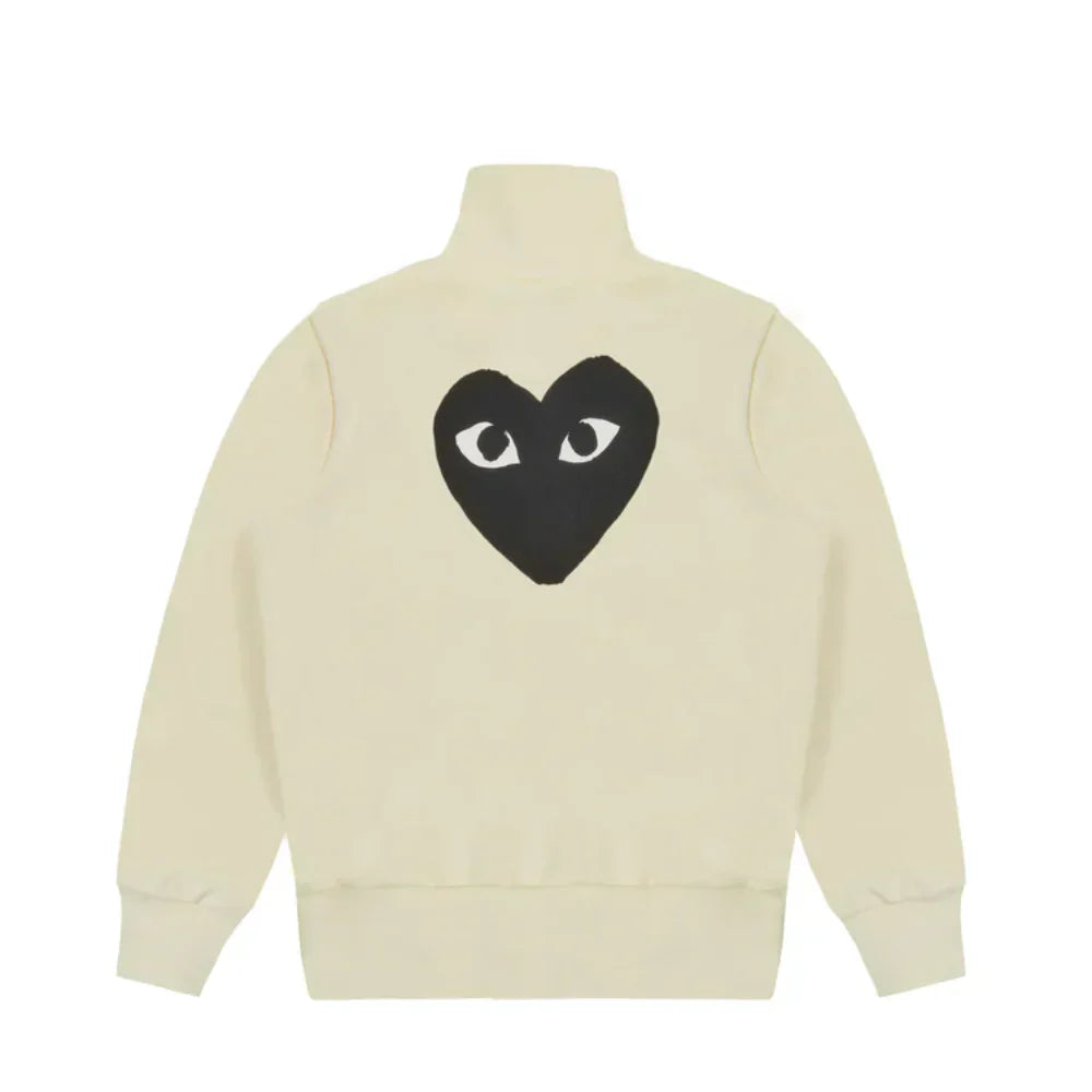 Comme des Garcons Play Big Black Heart Zip Up Sweatshirt Ivory