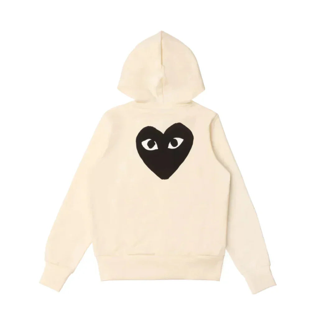 Comme des Garcons Play Big Black Heart Zip Up Hoodie Ivory