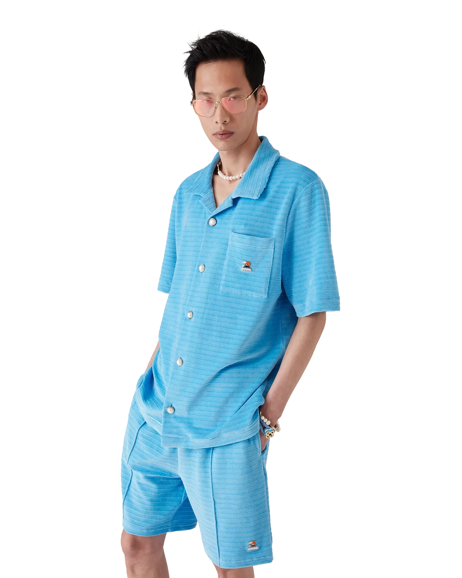 Velour Stripe Short Sleeve Shirt