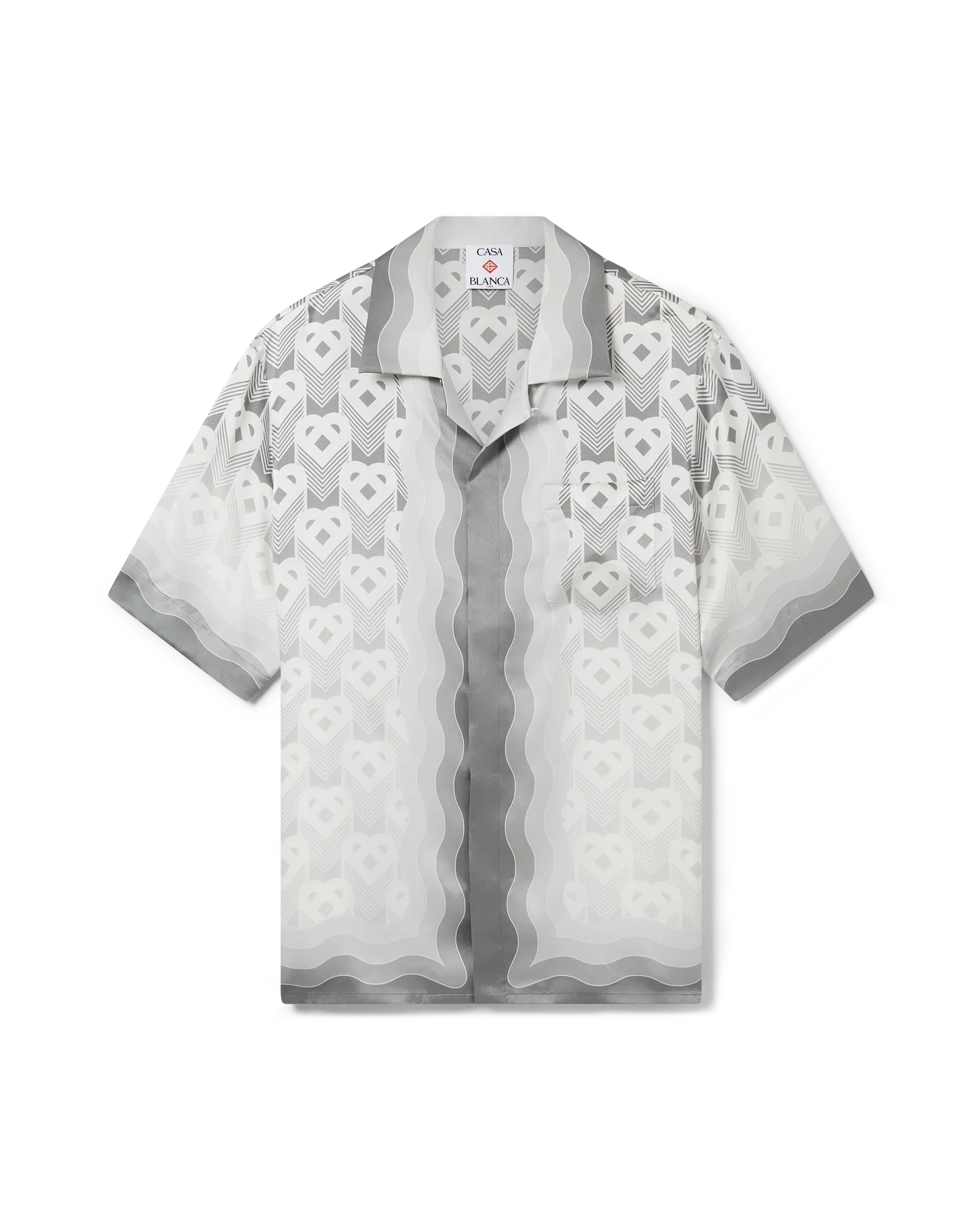 Gradient Heart Monogram Short Sleeve Silk Shirt