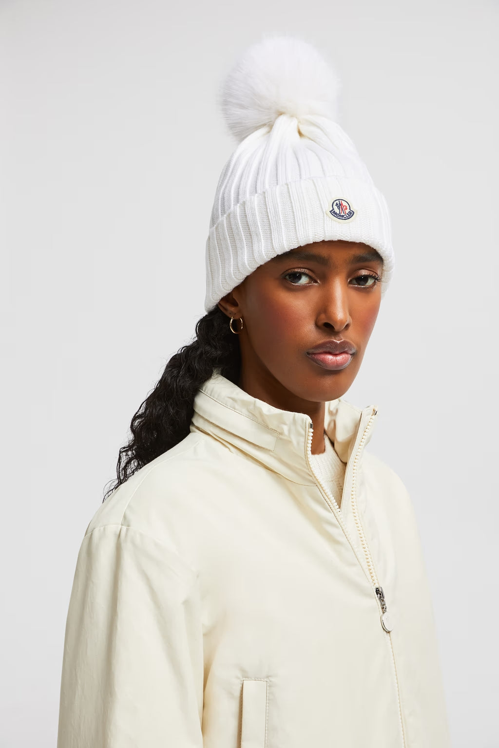 Bonnet Moncler avec pompon Blanc