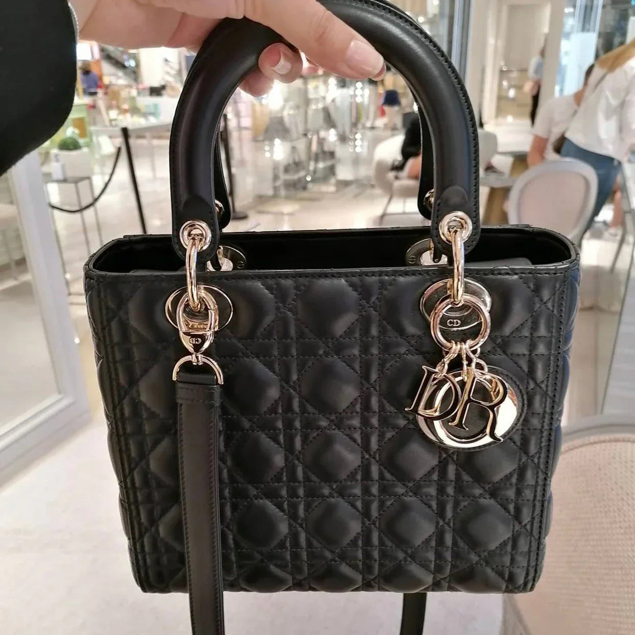 Sac Dior Lady Noir Finition Or